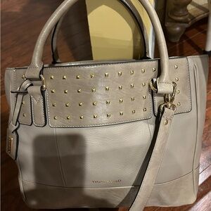New Tignanello Taupe Leather Stud Tote Bag